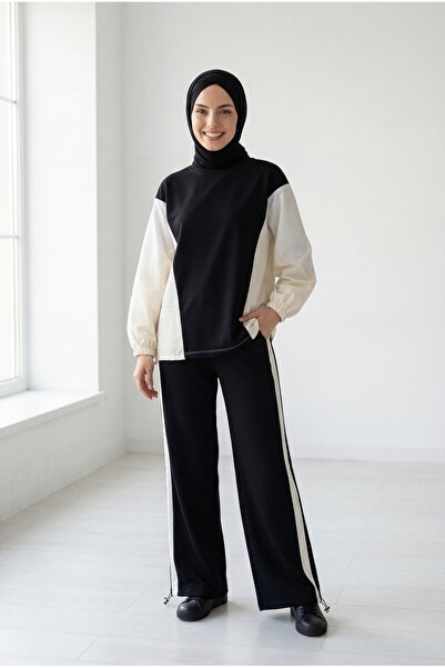 MİHRA STORE Halise Side Garnished Six-Pinch Trousers Suit-Eu3334 Black