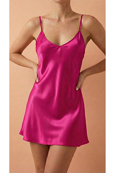 GIONA Kadın Fuşya Saten Gecelik