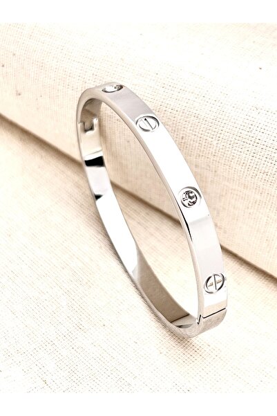 Siya Silver Tarnish Stainless Steel Brand Model Stone Handcuff Bracelet