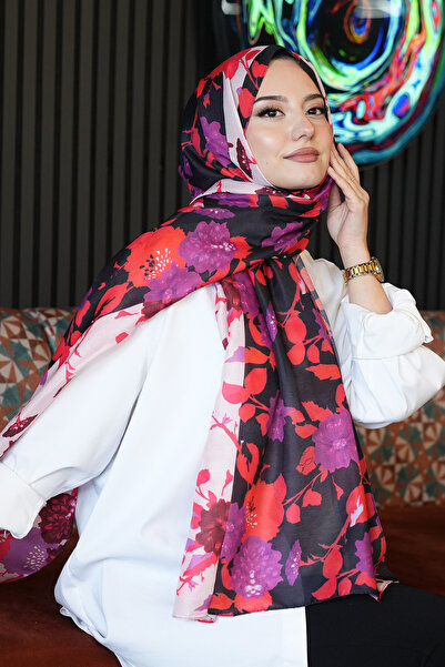 AFVENTE Розов памучен шал с флорални шарки