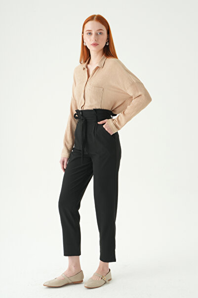 Rays 8407A Hlače sa duplim dugmićima i kaišom, crne