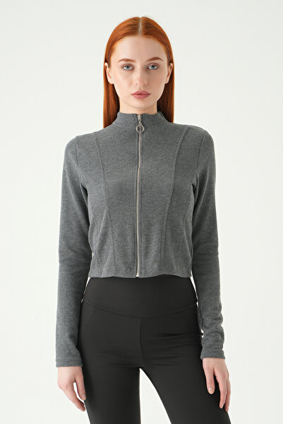 Rays 3080A Front Zipper Short Cardigan Anthracite