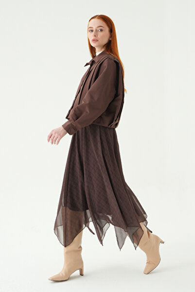 Rays 8459A Fusta asimetrică din șifon maro