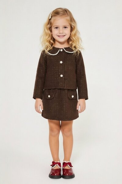 My Kids Wear Costum din tweed cu detalii perlate pentru fete, de sărbătoare 1...