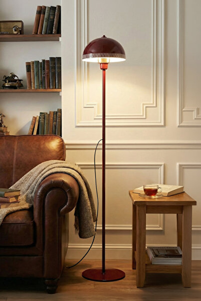 Marrien Luna Luxury Tek Ayaklı Bordo Modern Metal Lambader Oturma Odası & Yat...