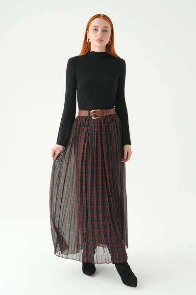 Rays Fusta plisată din curea piese, culoare prună, 8453A