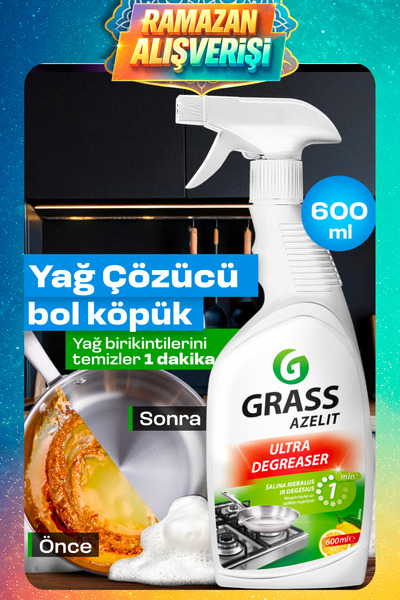 GRASS Güçlü Mutfak Yüzey Temizleyici Ve Yağ Sökücü Sprey Azelit Hızlı Etkili ...