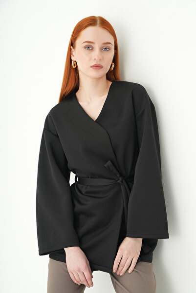 Rays 3068A Kimono cu mâneci largi și curea, negru