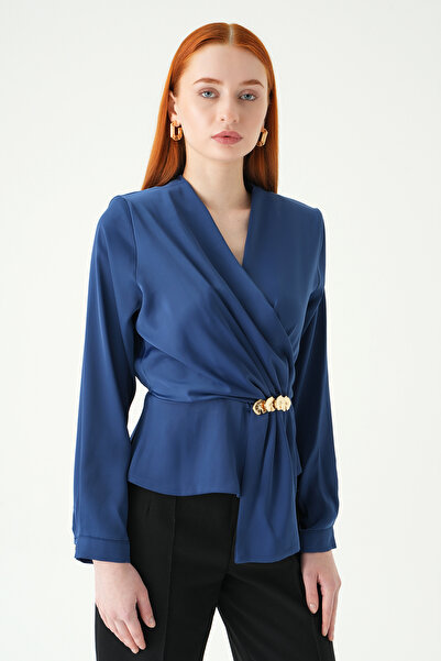 Rays İndigo K διπλό πέτο Γυναικεία Μπλούζα με Πέτο Stone T Με λεπτομέρεια αγκ...