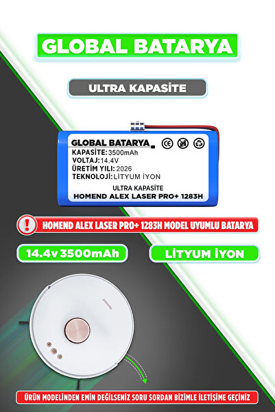 GLOBAL BATARYA Homend Alex Laser Pro+ 1283H Akıllı Robot Süpürge Bataryası 14...