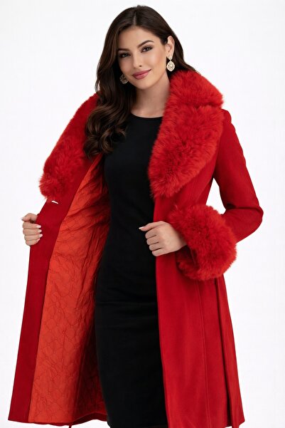 StarShinerS Fitted fabric coat with removable eco-fur inserts