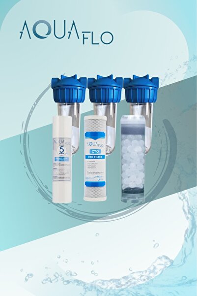 AQUAFLO 10" 3'lü Daire Bina Girişi Su Arıtma Sistemi - (Silifoz, CTO ve Sedim...