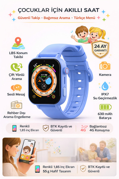 Maybax Sim Kartlı Akıllı Çocuk Saati Romix 4G Konum Ortam Dinleme Arama Sesli...