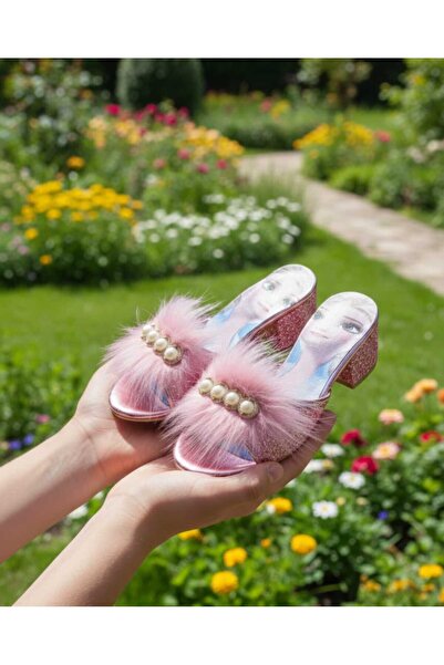 SGF KIDS pembe cam kırığı çocuk karakterli TOPUKLU TERLİK