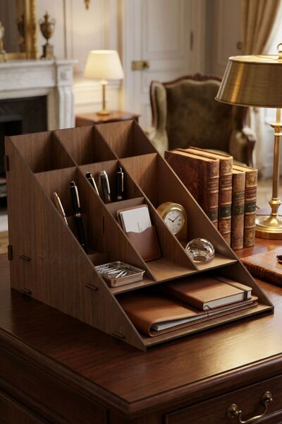 Evene Dosya Düzenleyici Masa Üstü Organizer Ahşap Evrak Raflı Model 4