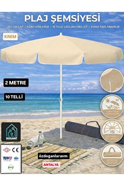Dogant Ada Bej Plaj Deniz Balkon 2 Mt  10 Telli Polyester Şemsıyesİ Taşıma Ça...
