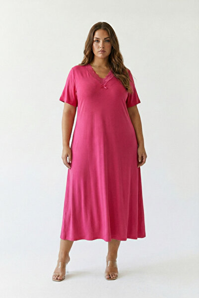 Elisho Dantel Detaylı Bambu Kloş Etekli Elbise