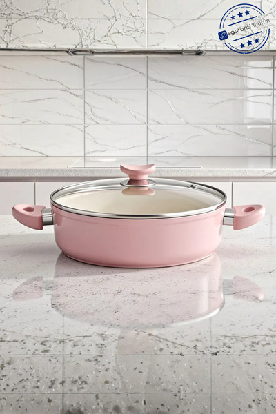 Bonera Oală din ceramică roz Karnıyarık cu lățime de 28 cm