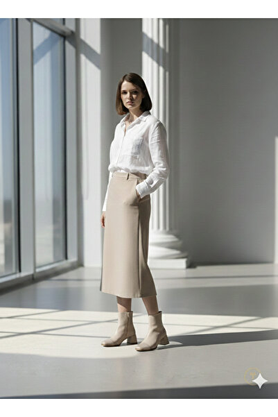 NUDE JAME kadın k04 krem sade şik bot