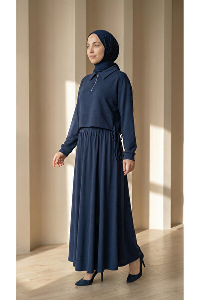 BENAHOLL طقم تنورة من قماش البيكيه بسحاب نصفي وتجعيدات جانبية من كابينا - AS0...