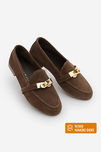 Marjin Γυναικεία μοκασίνια Γνήσιο Δέρμα Με αγκράφα Μοκασίνια Καφέ Casual Παπο...