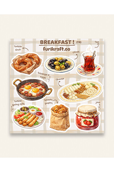 furikraft.co "Geleneksel Türk Kahvaltısı" Konseptli Sticker Seti Bullet Journ...
