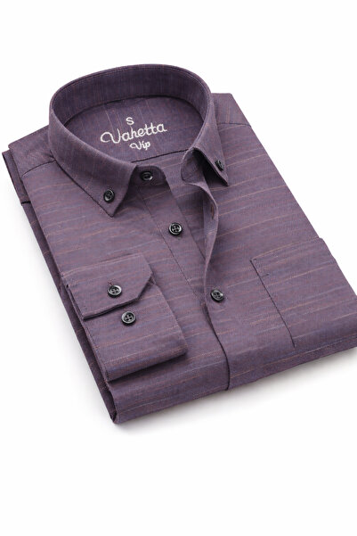 Varetta Cămașă pentru bărbați, culoare prune, cu mânecă lungă, bumbac cu in e...