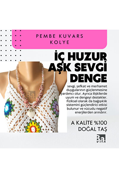 Doğal Taş Kolye T1 Pembe Kuvars İçsel Huzur Sevgi Denge 60 cm