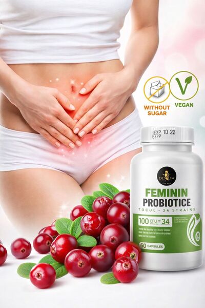 D4ALFA Probiotic și prebiotic feminin fără zahăr – 100 de miliarde CFU, 34 de...