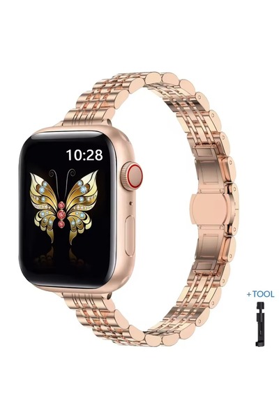 Alstrap Apple Watch 12-11-10 42mm 6 7 8 9 Se Uyumlu 38/40/41 Mm Paslanmaz Çel...