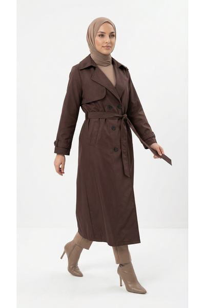 BENAHOLL معطف طويل من دوريزيا بأزرار وربطة عنق - ZŞ6003 بني