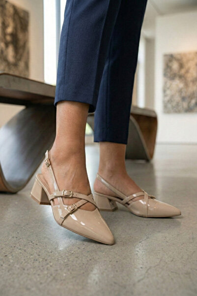 oyyo Ten Rugan Arkası Açık Sivri Burunlu Kısa Topuk Günlük Babet Kadın Topukl...