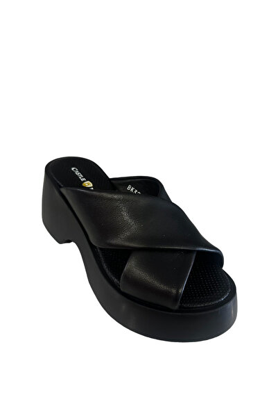 Castle Black 42618 Γυναικείες καλοκαιρινές παντόφλες από γνήσιο δέρμα Μαύρες
