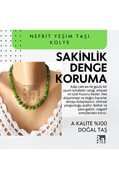 Doğal Taş Kolye T8 Nefrit Yeşim Taşı 45 cm