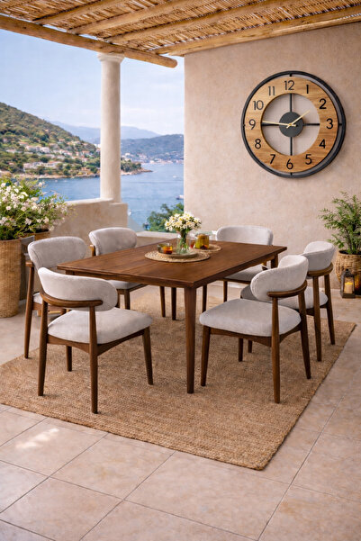 Lif Mobilya 6 Kişilik Polo Sandalye Yemek Takımı + Ahşap Duvar Saati MDF Masa...