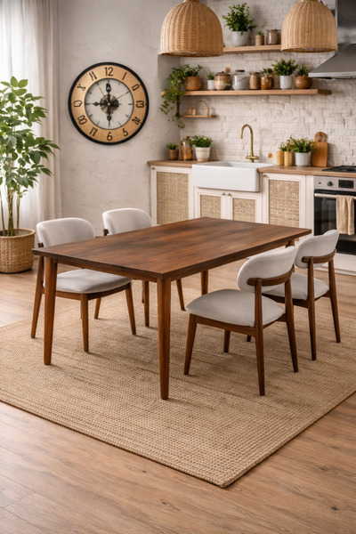 Lif Mobilya 4 Kişilik Polo Sandalye Yemek Takımı + Ahşap Duvar Saati MDF Masa...