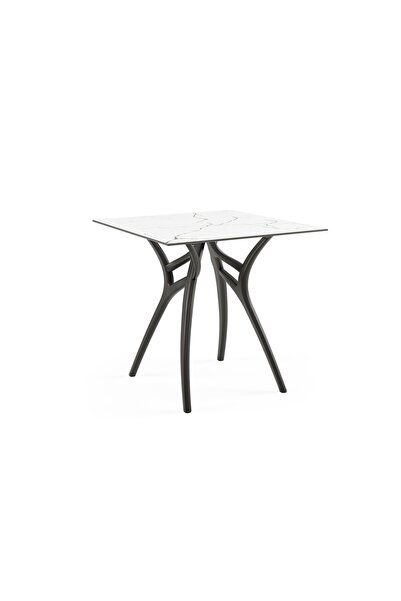 Tilia Ivy-L Polipropilen Masa Siyah Ayak Beyaz Mermer Kompakt Tabla 77X77 cm ...