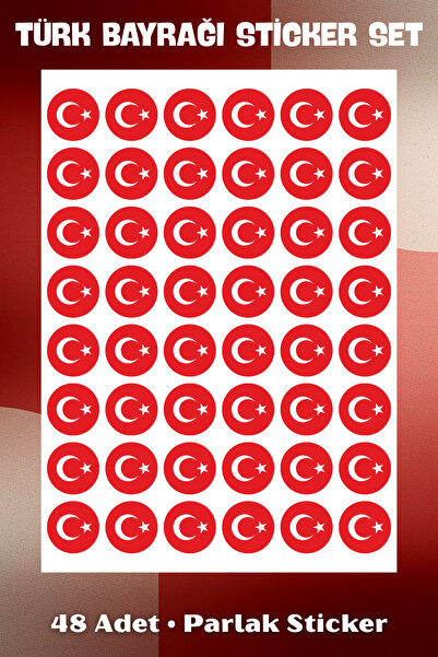 Hanelia Art Türk Bayrağı Sticker Set | 48 Adet | 1 Sayfa Büyük Boy Çıkartma