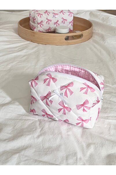Lulishop حقيبة مكياج منقوشة بفيونكة حجم صغير