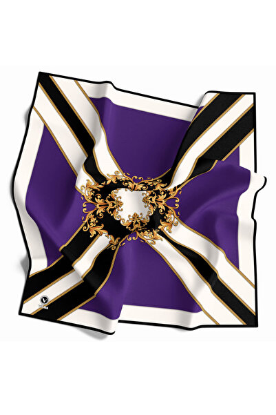 VİOLLA Twill Barok Desenli Mor - Siyah Renkli 90x90 Dikim Şekli : El Dikişi E...