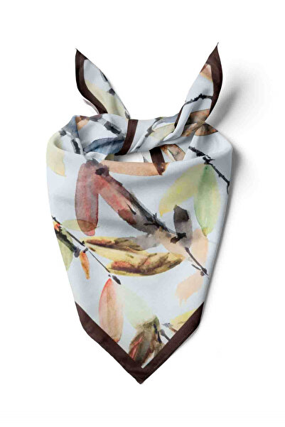 Modabutik B108 Kadın Yaprak Desenli Bandana 50x50 Yeşil Kahverengi DG0443-22 Snz