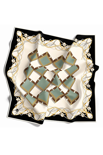 VİOLLA Twill Kemer Ve Zincir Desenli Koyu Mint Yeşiili Renkli 90x90 Eşarp (İp...
