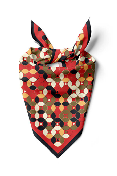 Modabutik C120 Kadın Kırmızı Sarmal Yaprak Desenli 50x50 Bandana HYL DG0747-22