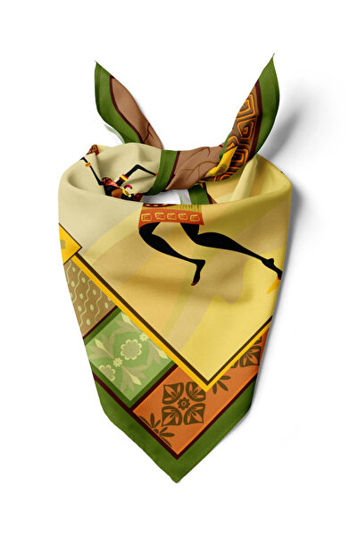 Modabutik F23 Kadın African Desenli Bandana 50x50 Kahve DG0248-2