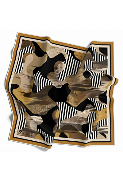 VİOLLA Twill Çizgili Geometrik Desenli Hardal Renkli 90x90 Eşarp (İpek İçermez)