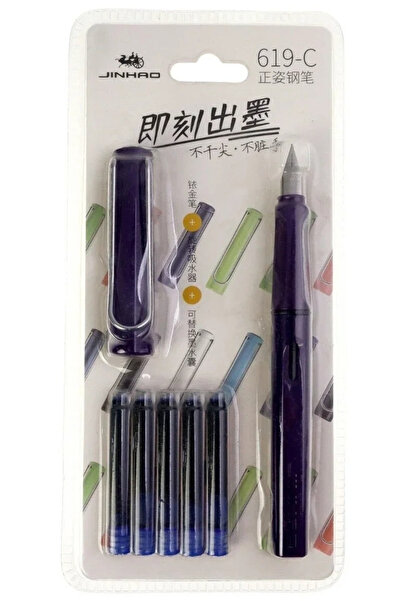 jinhao dolma kalem seti OPAK GÖVDE MOR renk (F) 0,60mm uç kalem+5 kartuş sert...