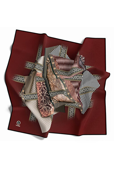 VİOLLA Twill Geometrik Desenli Bordo Renkli 90x90 Eşarp (İpek İçermez) Kenar ...