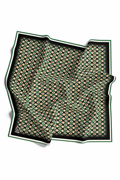 VİOLLA Twill Çıtır Desenli Petrol Yeşili Renkli 90x90 Eşarp (İpek İçermez) Ke...