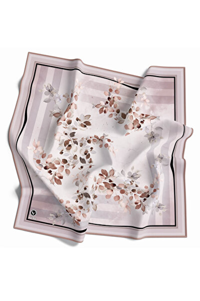 VİOLLA Twill Çiçek Desenli Bej Renkli 90x90 Eşarp (İpek İçermez) Kenar Dikiş ...