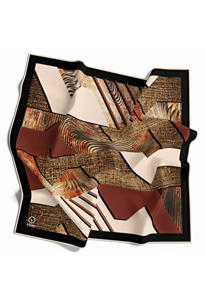VİOLLA Twill Dalgalı Geometrik Desenli Taba Renkli 90x90 Eşarp (İpek İçermez)...